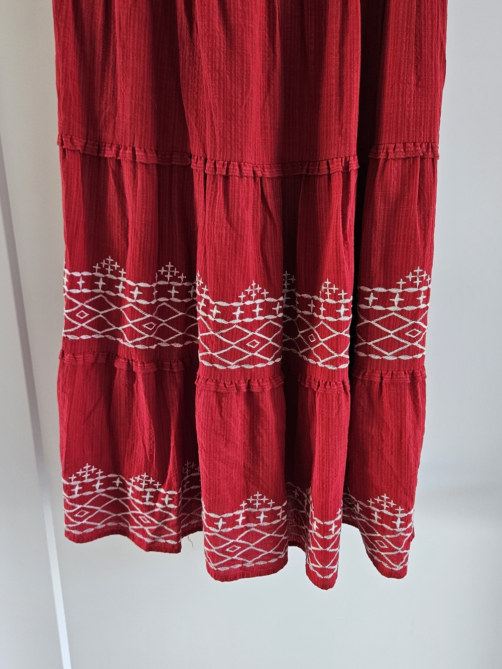 Knox Rose Red Midi Dress with White Embroidery Tiered Sundress - XS - Picture 3 of 5